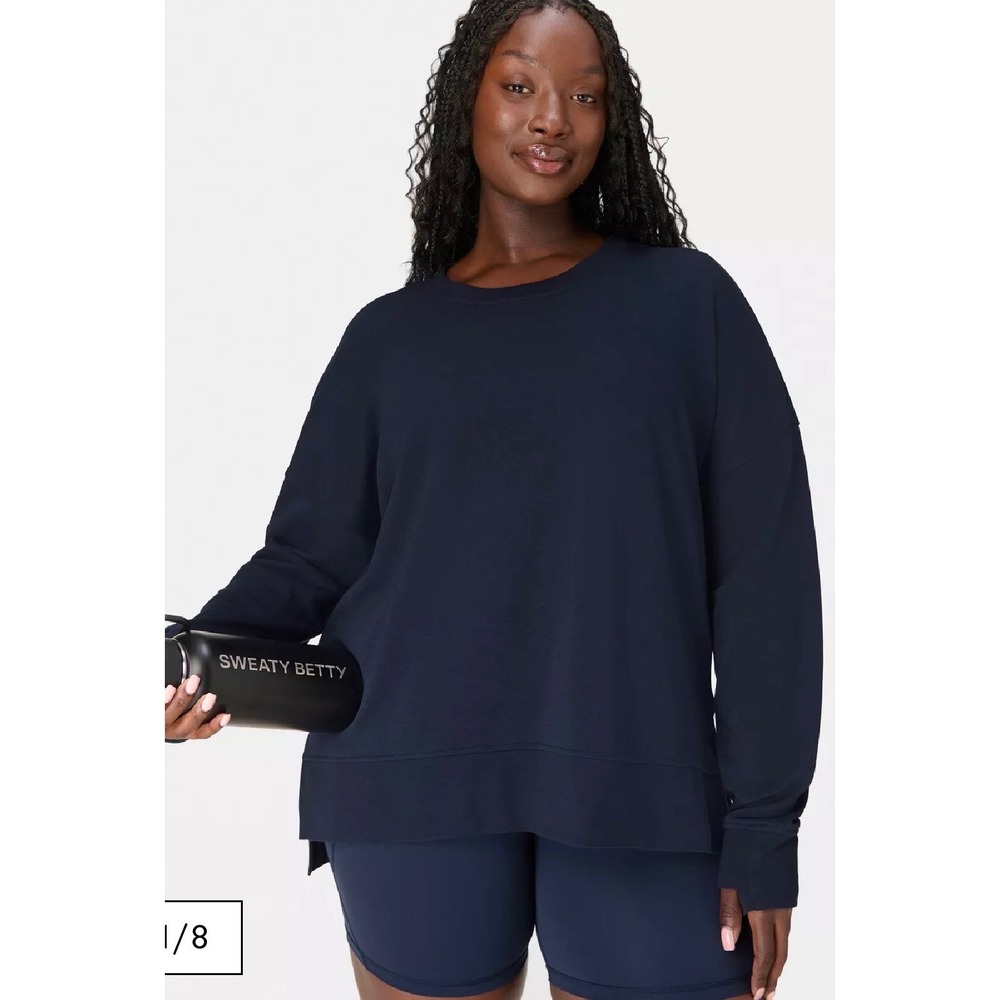 Sweaty Betty After Class Sweatshirt Navy Blue Oversized Crewneck XXL